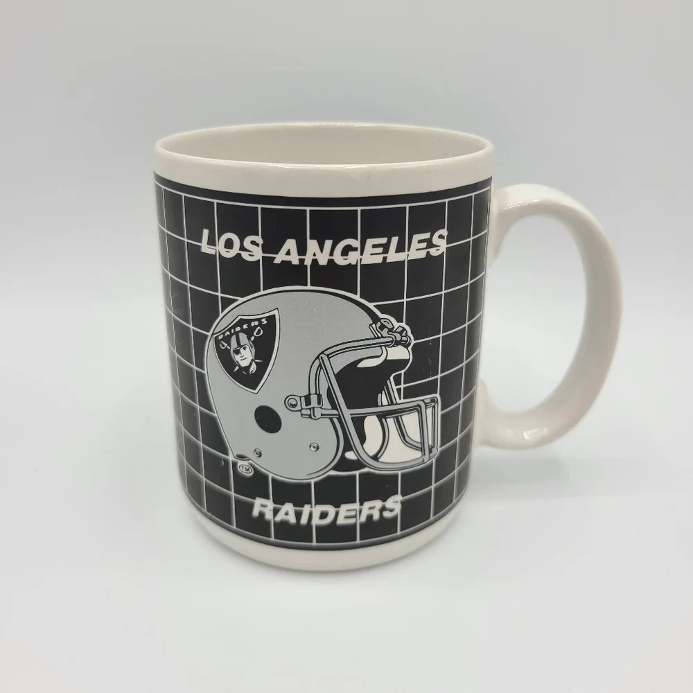 Vintage 90s Los Angeles Raiders Mug 8 ounce Ceramic White Black Silver NFL